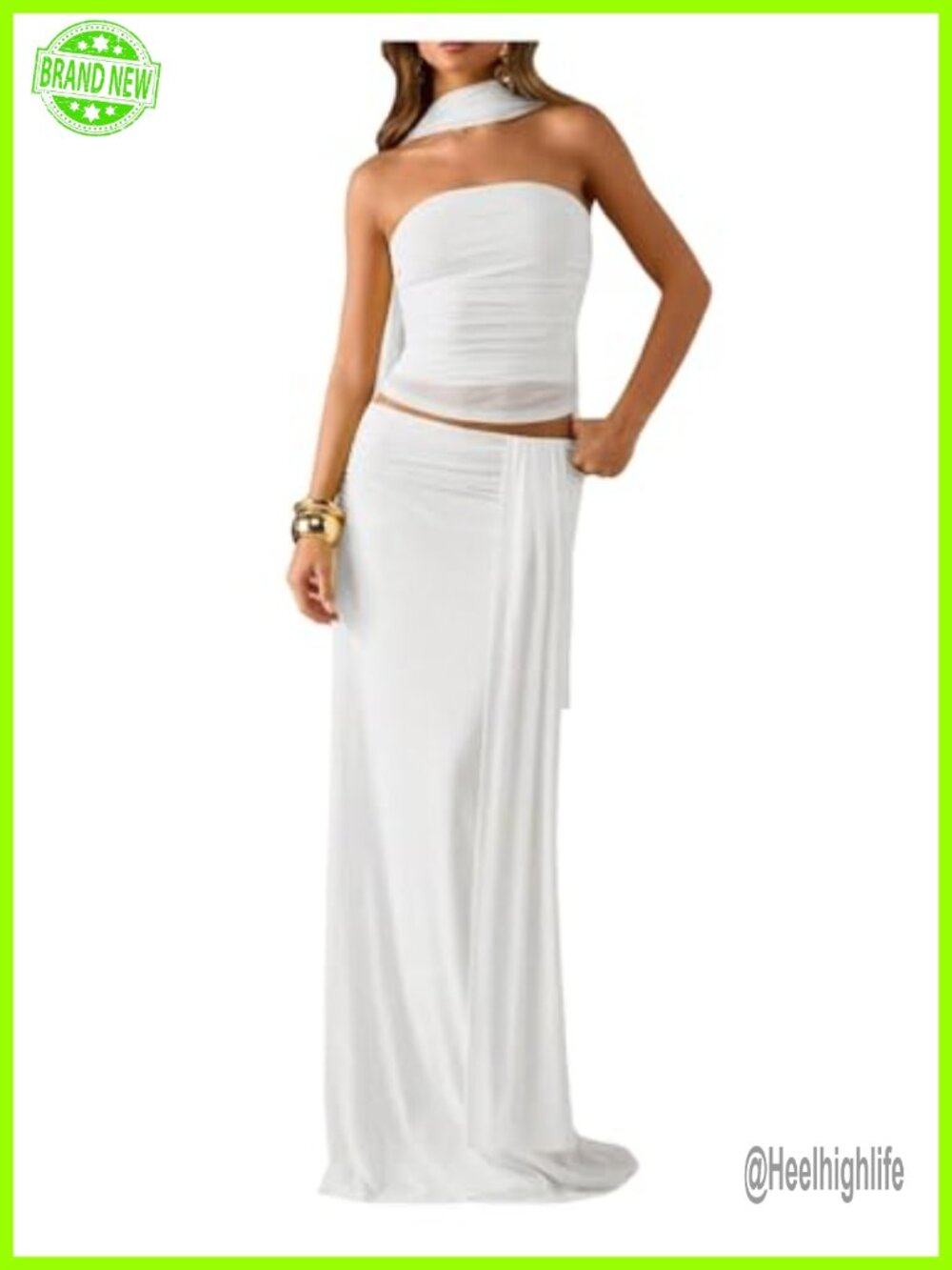 Women's 2 Piece Halter Bandeau Crop Top Maxi Skirt Set Polyester Blend Clubwear